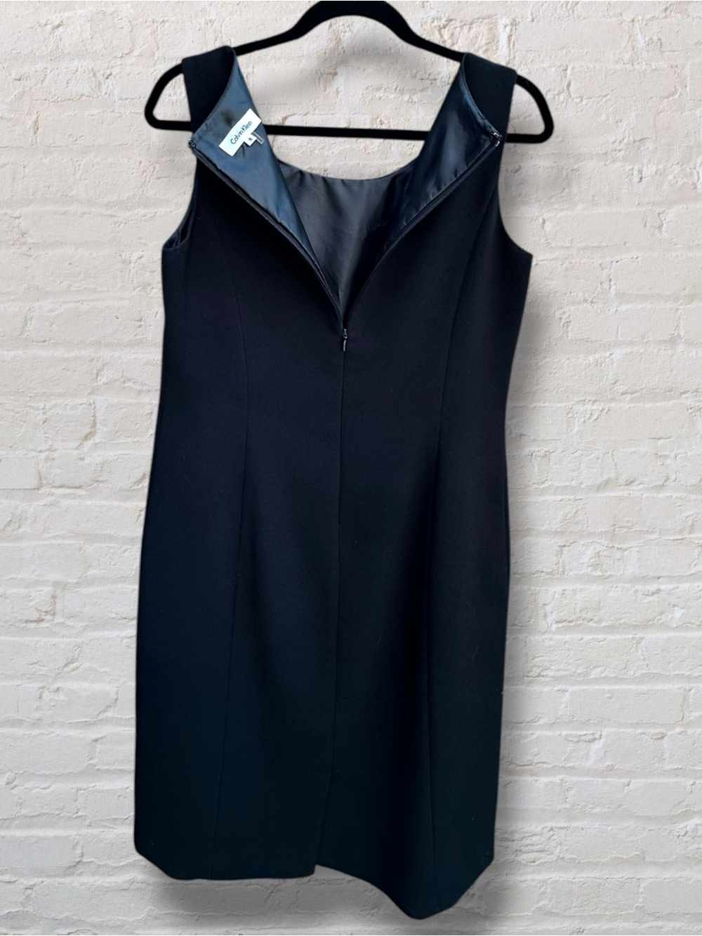 Calvin Klein Black Sleeveless Sheath Dress 8 Midi Workwear Office LBD 90s - Picture 8 of 11